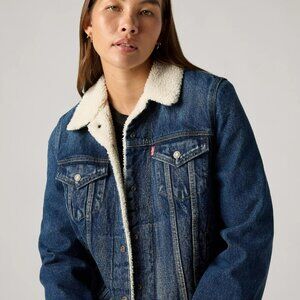Levis Womens Sherpa Trucker Jacket Denim Blue Size S
